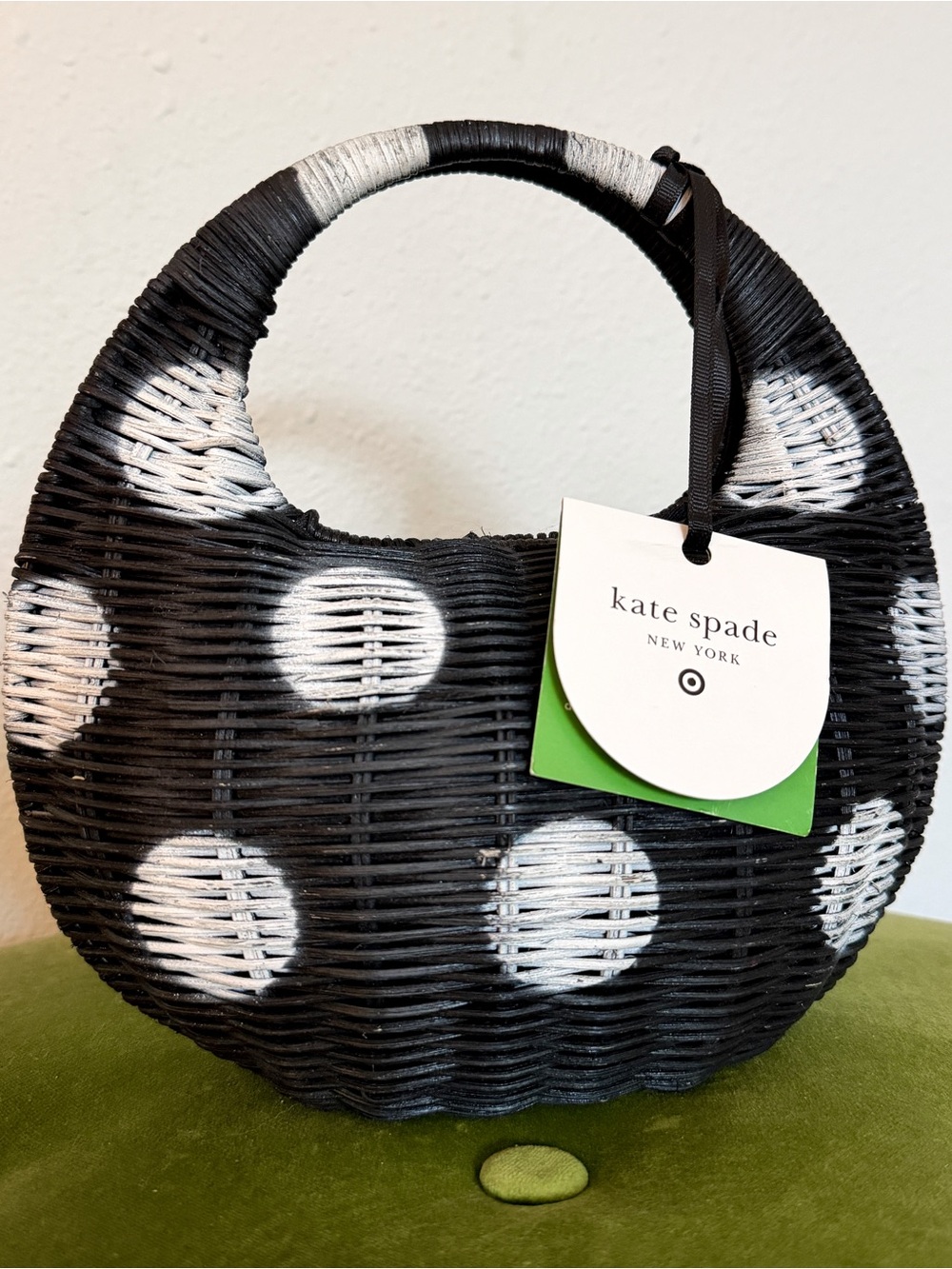 NWT kate spade x Target Black & White Polka Dot Wicker Top Handle Handbag
